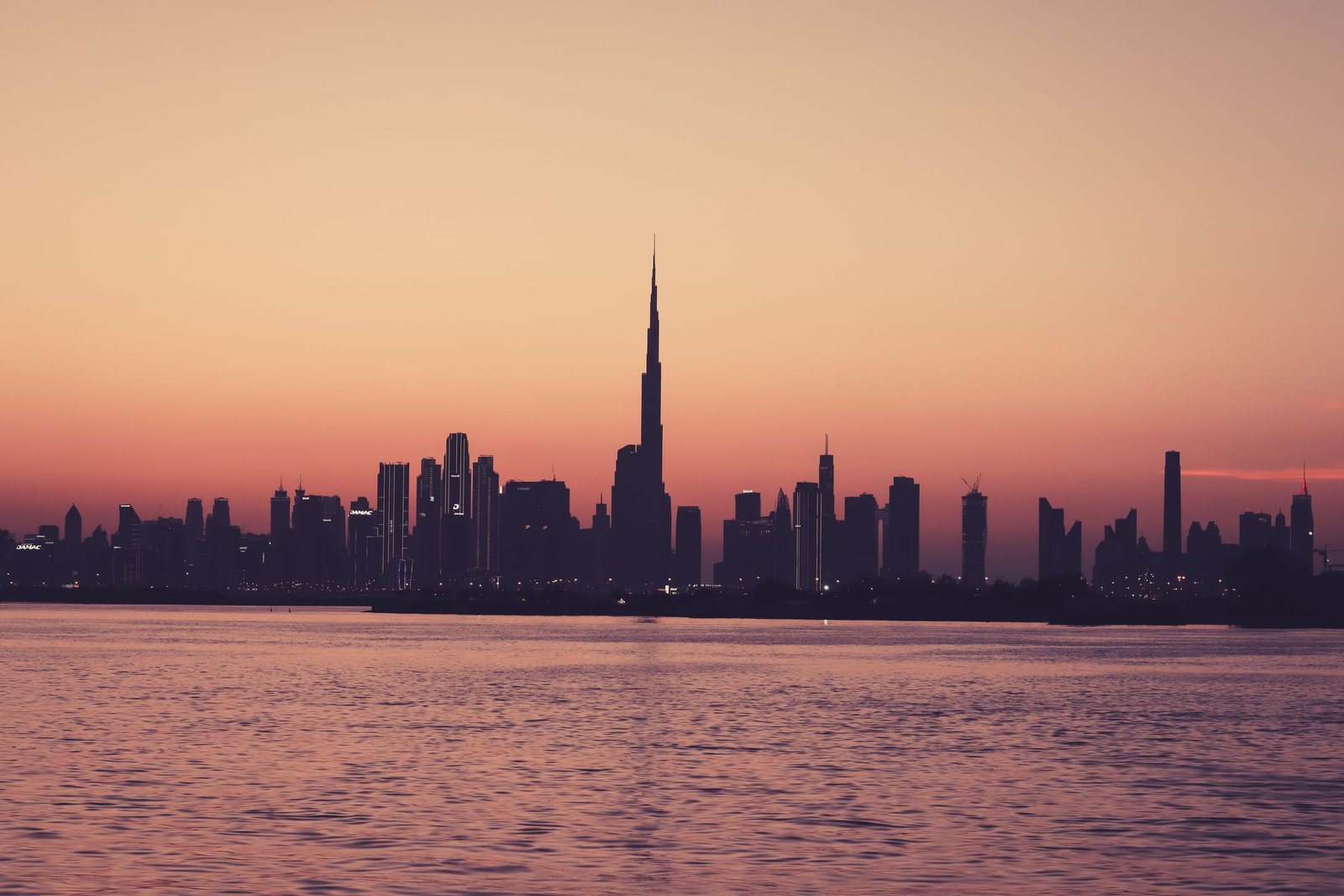The Dubai skyline at dusk