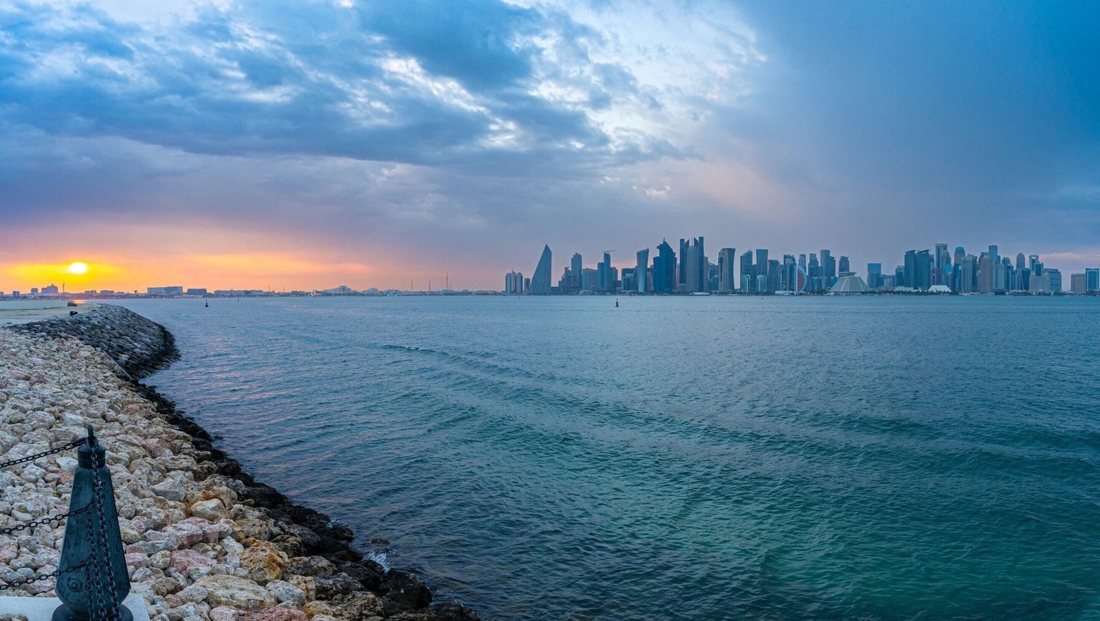 The Museum of Islamic Art in Doha seen across the water at dusk