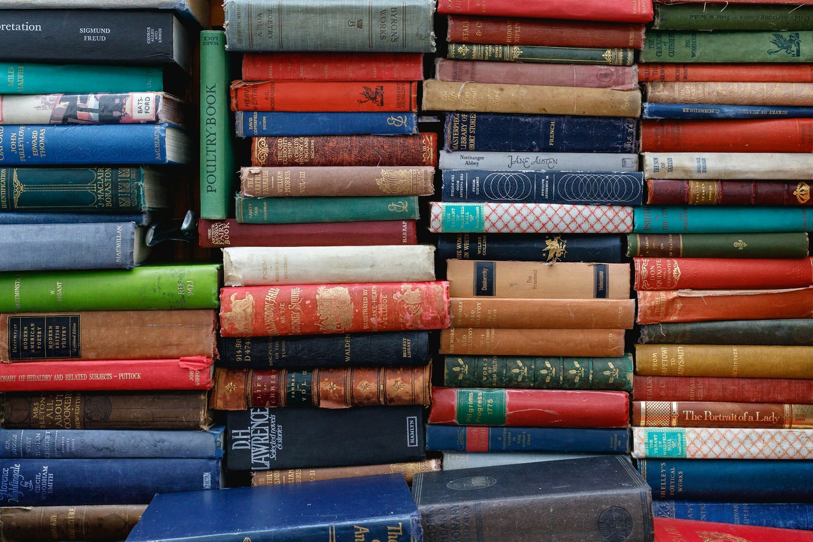 Stacks of books in an old bookshop