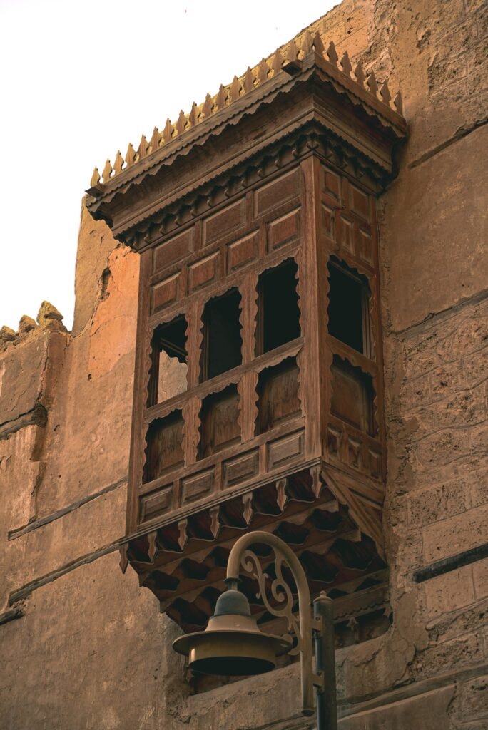 Coral-stone houses with carved wooden balconies in Al Balad, Jeddah