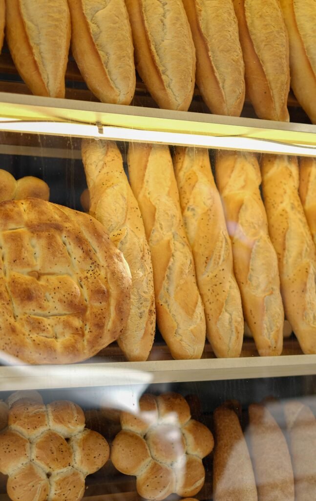 Fresh baguettes and pastries in a Parisian-style café
