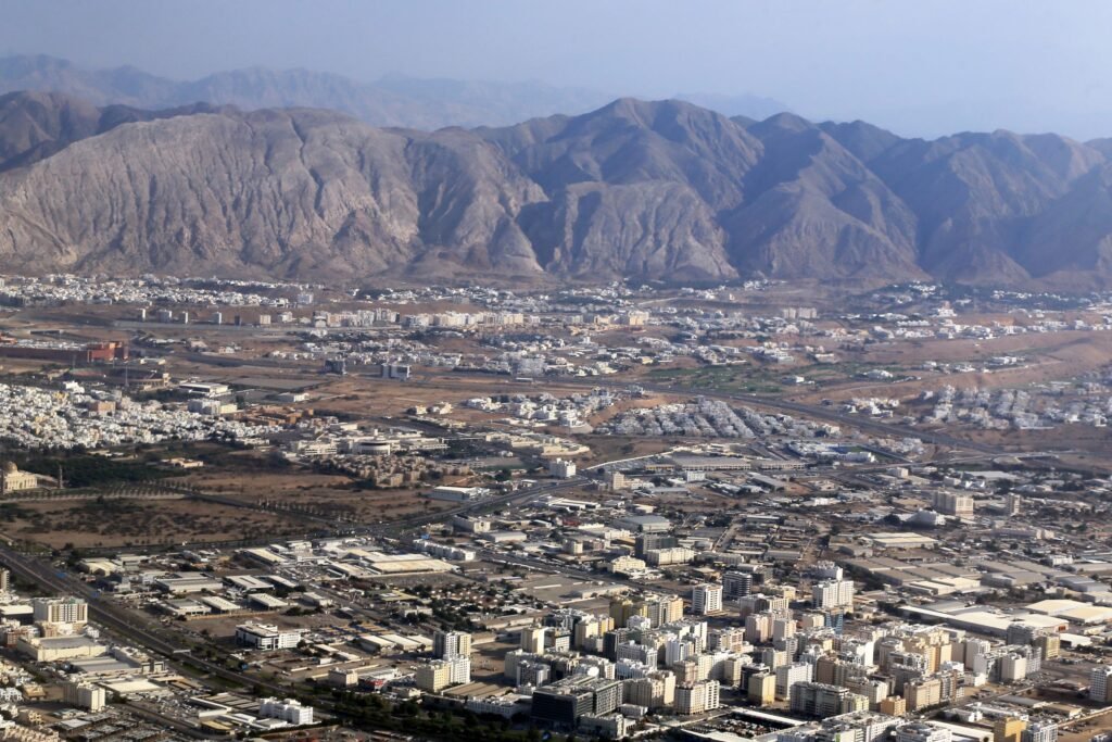 The Muscat coastline with mountains behind