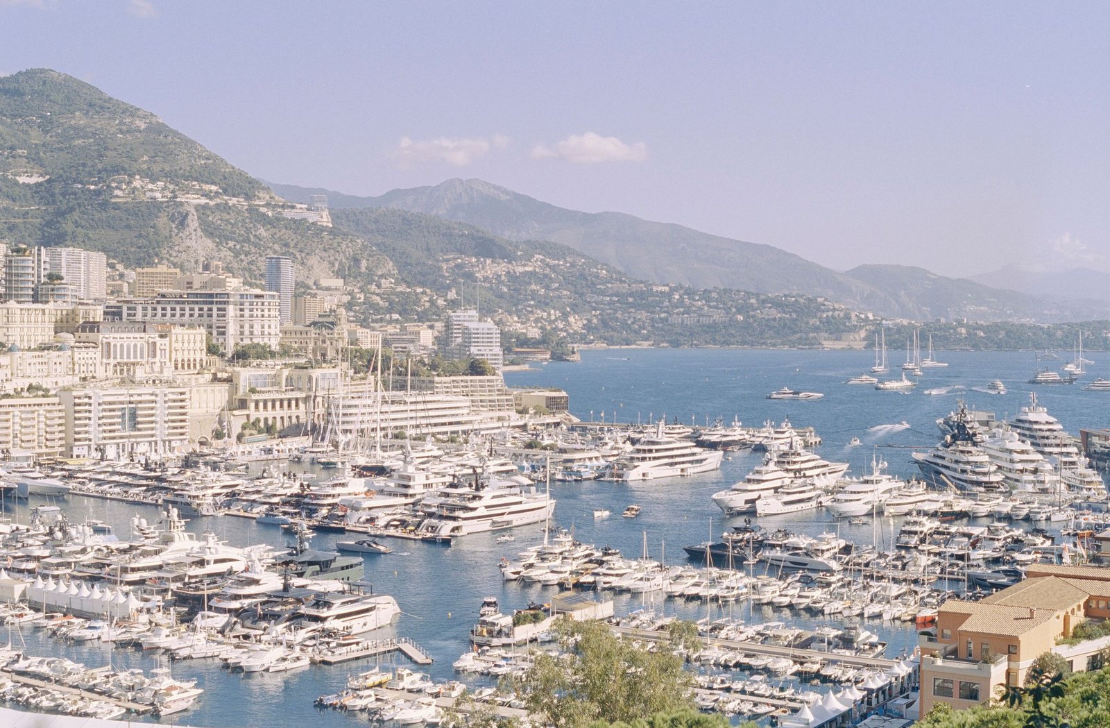 Large superyachts moored in the harbour at Monaco