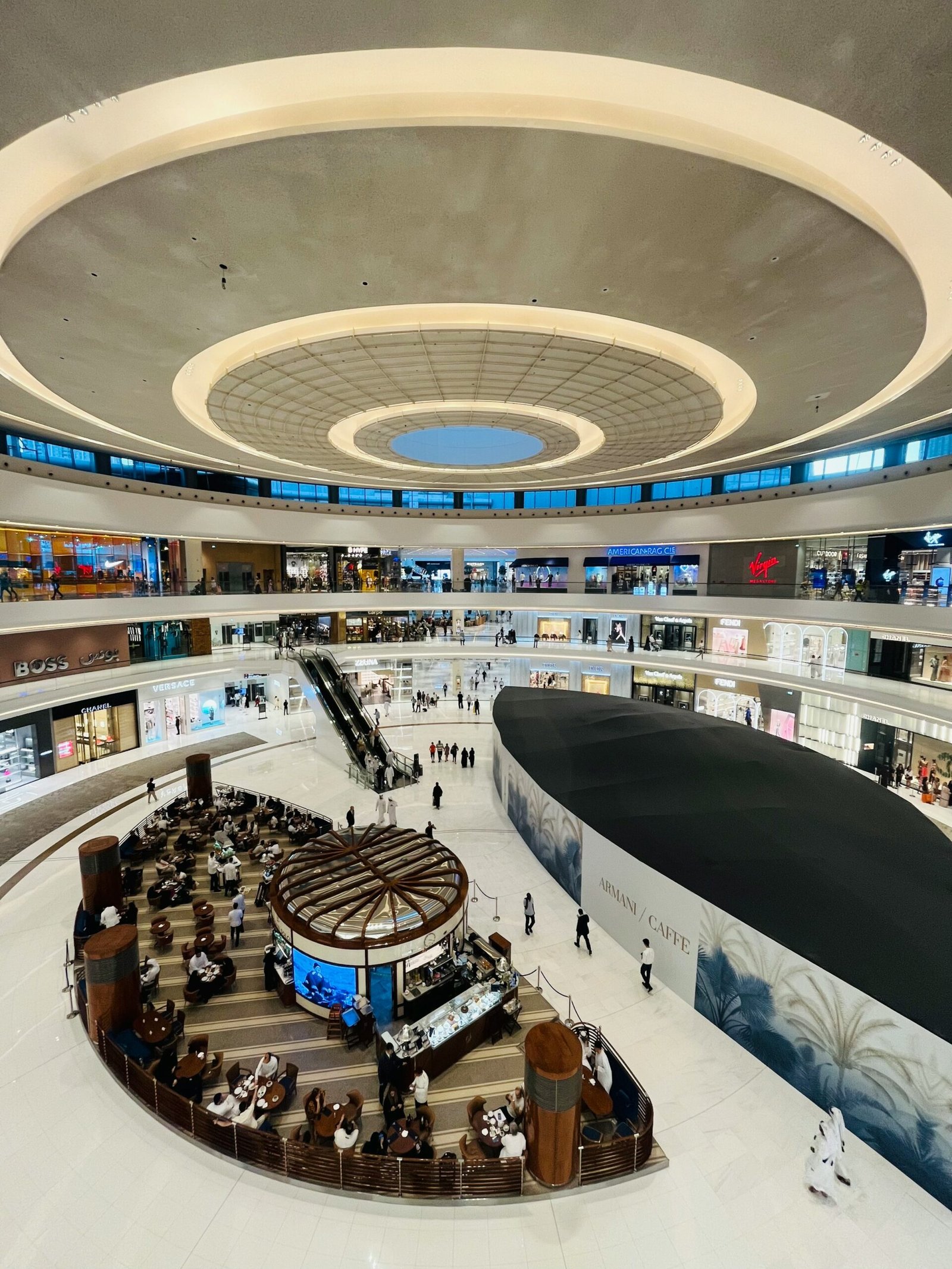 A bright shopping mall atrium with natural light
