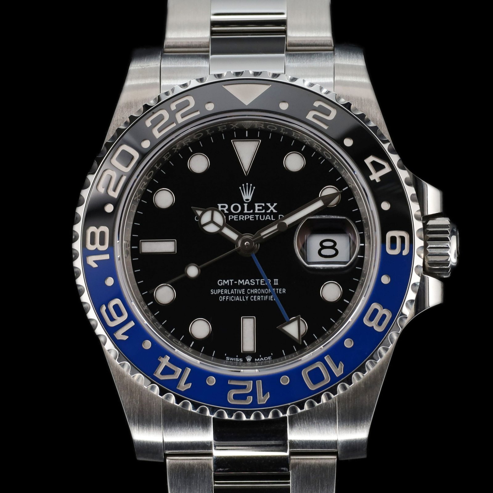 A Rolex GMT-Master II with a blue and black bezel