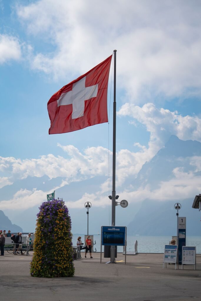 The lakefront promenade on Geneva’s Quai du Mont-Blanc on a sunny day