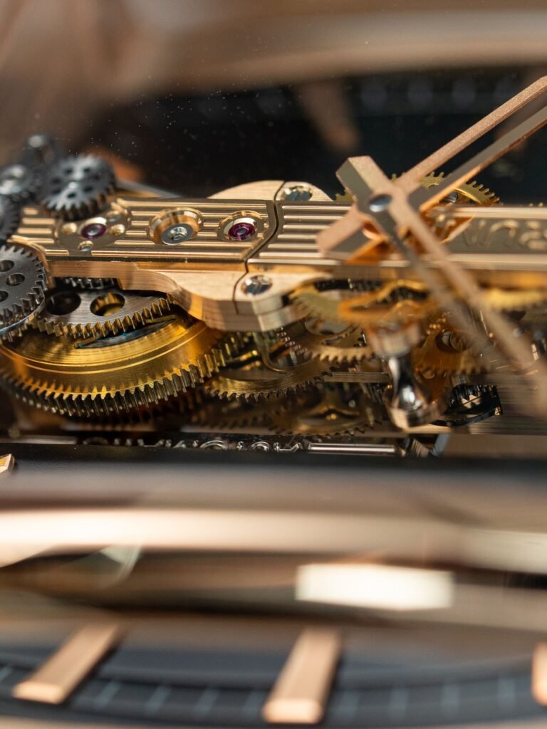 Close view of the gears inside a mechanical watch